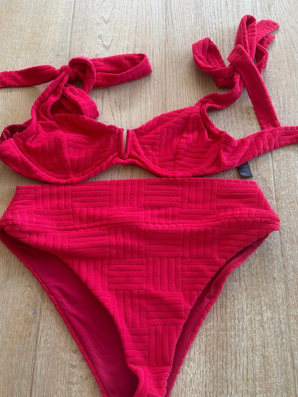 Beach Riot Red Textured Two-Piece Bikini with Tie Straps